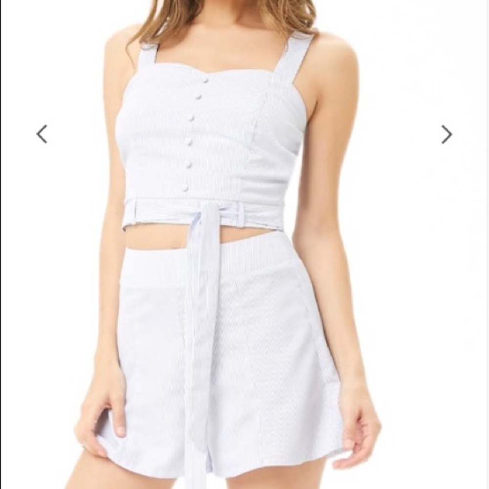 Pinstriped Crop Top & Shorts Set-Milk & Honey(F21)